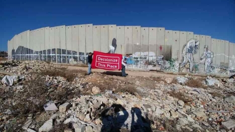 Decolonize this Place 2017 solidarity action against the ‘Apartheid Wall’ near Aida Refugee Camp in Palestine