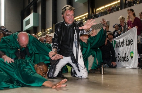 Liberate Tate, <em>The Exorcism of BP</em>, 2011, Tate Modern, London. Liberate Tate invited Reverend Billy and the Church of Earthalujah lead a mass exorcism in Tate Modern Turbine Hall over the ‘taint’ of BP sponsorship.