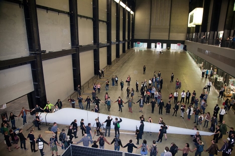 Liberate Tate, <em>The Gift</em>, 2012, wind turbine blade delivered to Tate Modern’s Turbine Hall