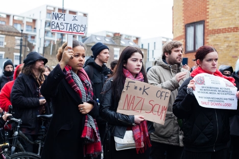 anti-fascist protest outside LD50 gallery in Hackney, 25 February 2017, photograph by Paul Price 