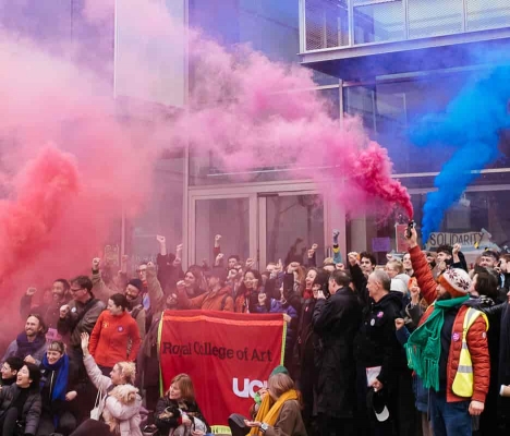 picket line outside RCA, London, 10 March 2020